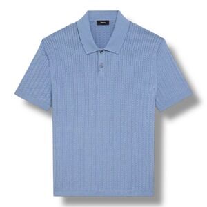 NWT Theory Mens Short Sleeve Cable Knit Polo Shirt Powder Blue Breach 2 Size XXL